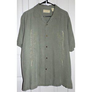 Boca Classics Island Wear M Silk green Aloha embroideredy short sleeve